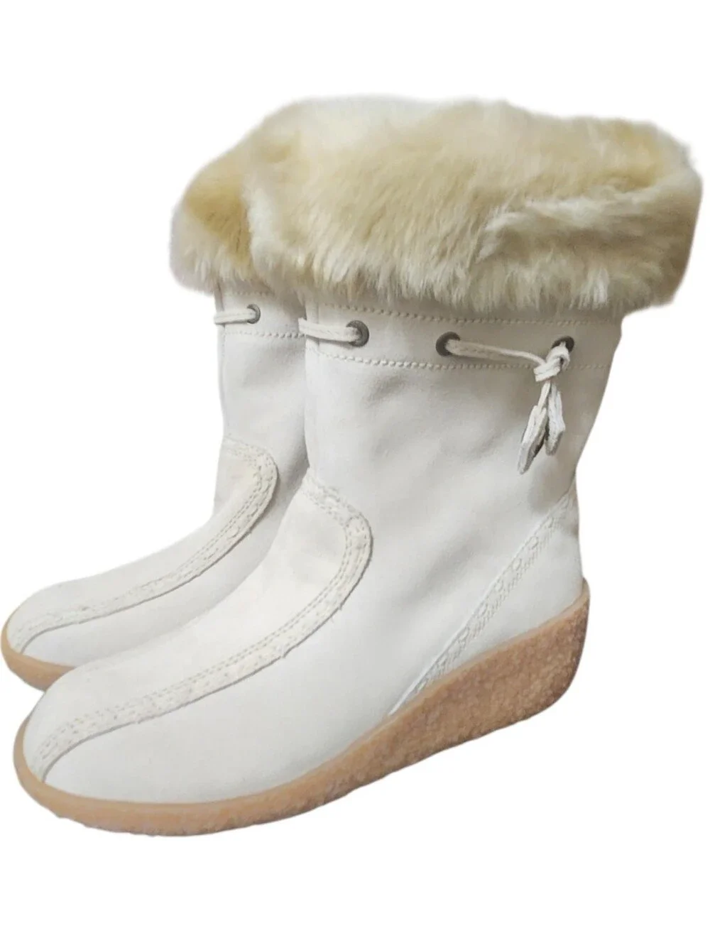 NEW Vtg Brilliant Suede Faux Fur Apres-Ski Boots 8.5 Ivory Polartec Thermolite